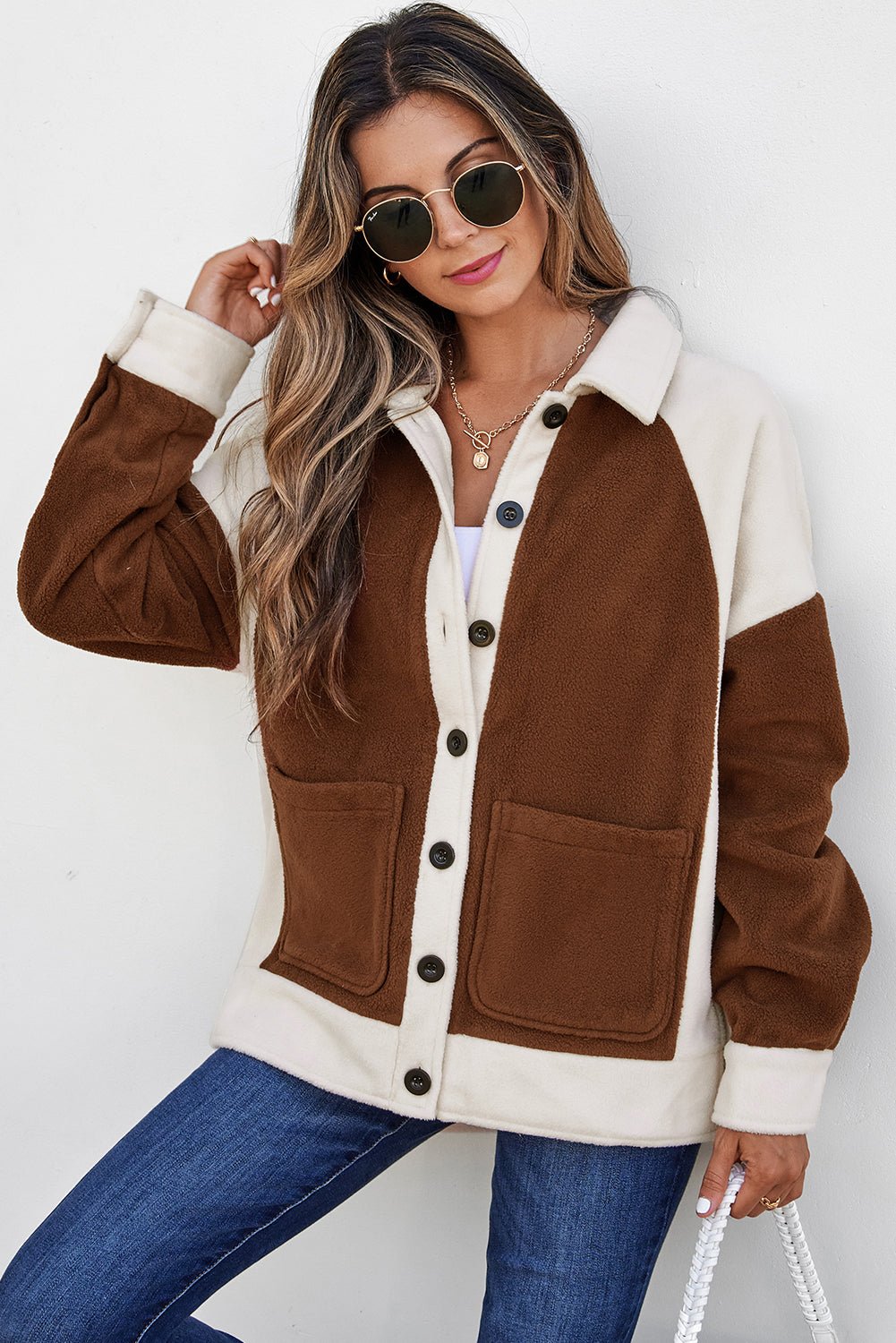 Colorblock Fleece Patchwork Button Down Shacket - Rooted & Reckless Co.