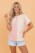 Colorblock Flower Patch Short Sleeve T-Shirt - Rooted & Reckless Co.