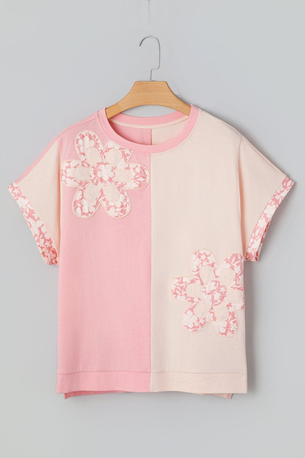 Colorblock Flower Patch Short Sleeve T-Shirt - Rooted & Reckless Co.