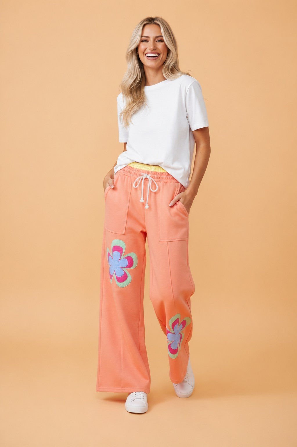 Colorblock Flower Patchwork Drawstring Wide Leg Pants - Rooted & Reckless Co.