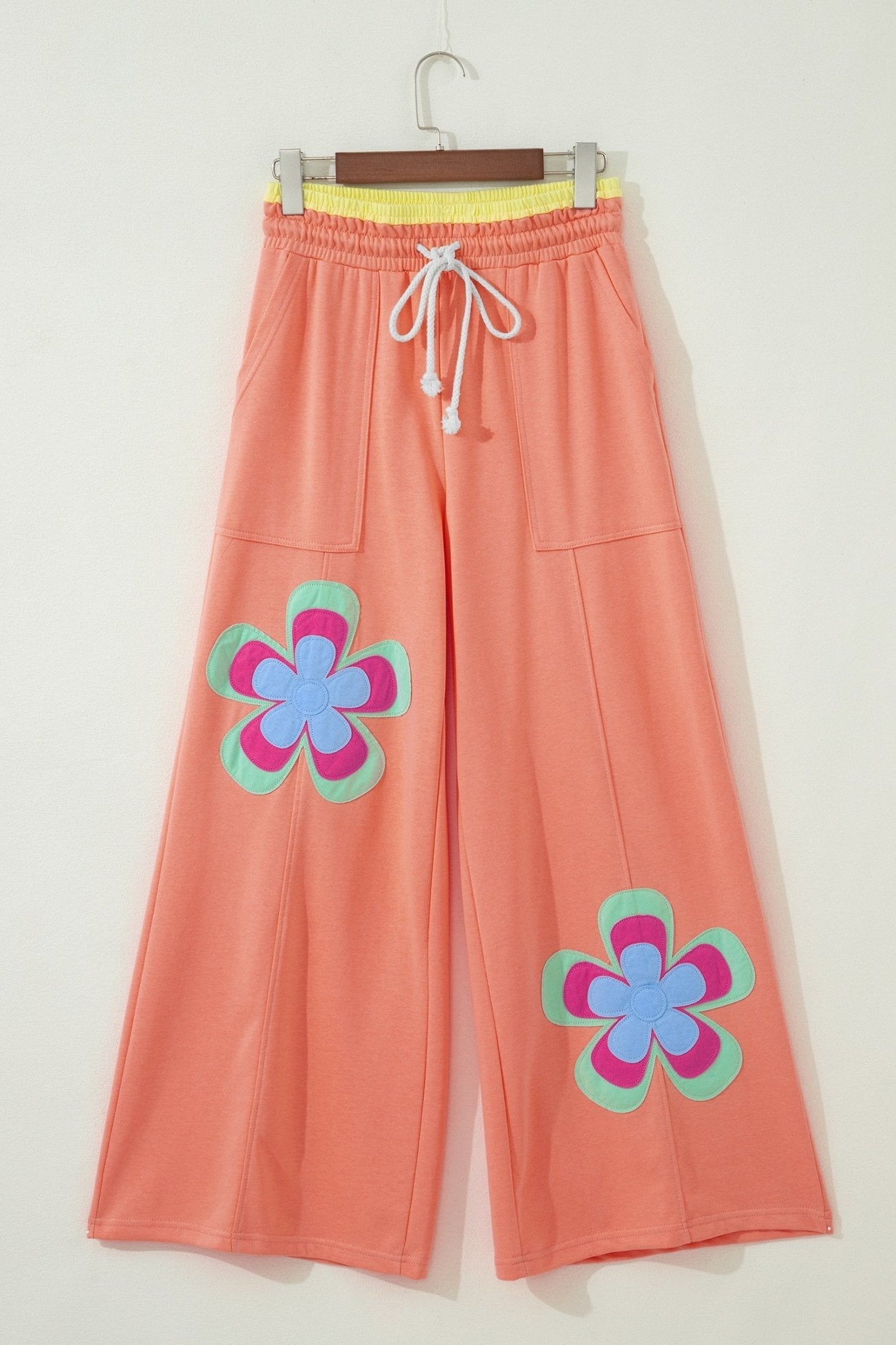 Colorblock Flower Patchwork Drawstring Wide Leg Pants - Rooted & Reckless Co.