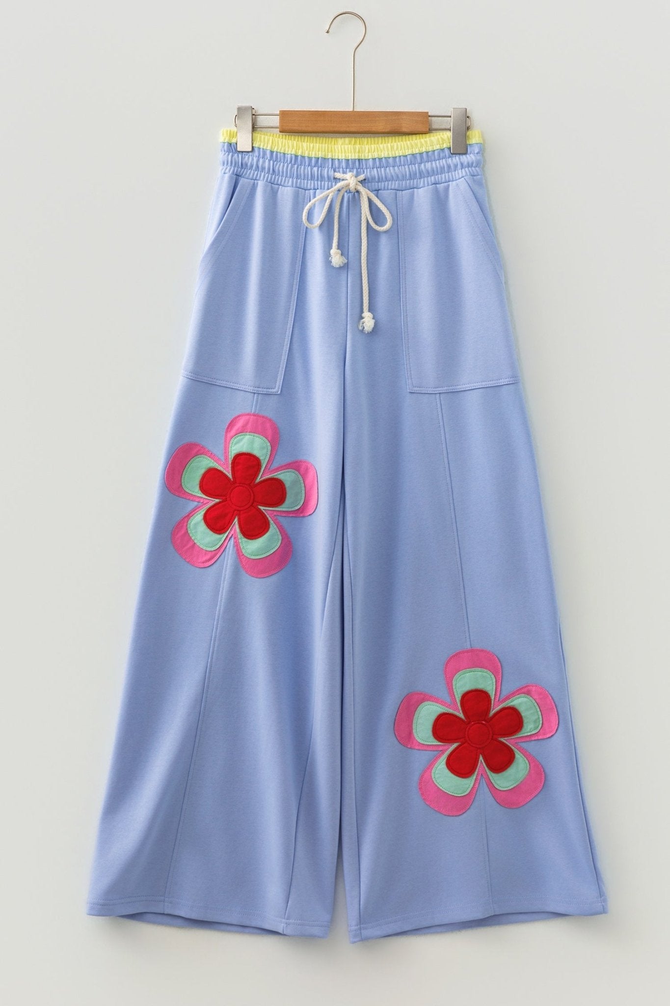 Colorblock Flower Patchwork Drawstring Wide Leg Pants - Rooted & Reckless Co.