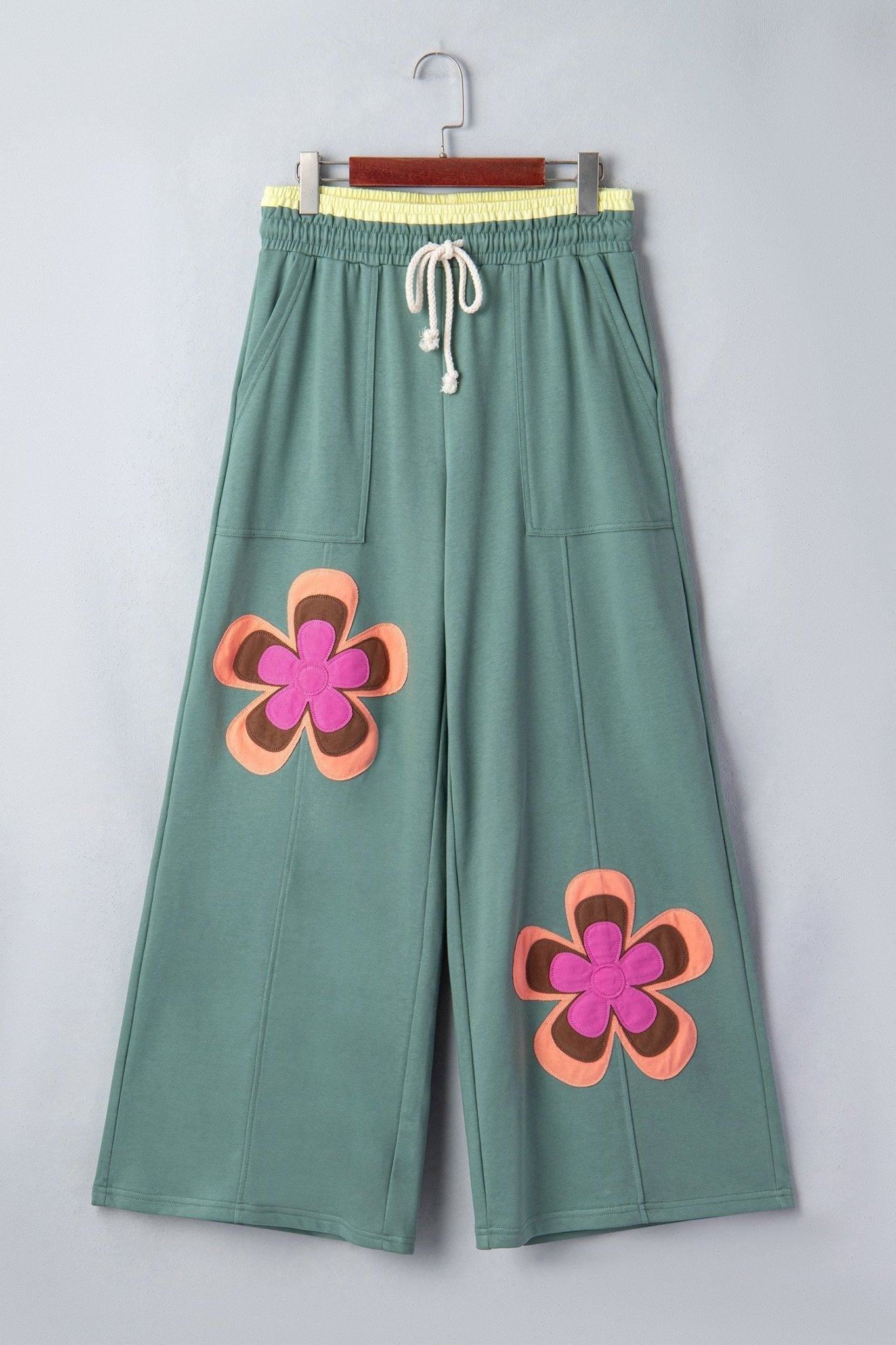 Colorblock Flower Patchwork Drawstring Wide Leg Pants - Rooted & Reckless Co.