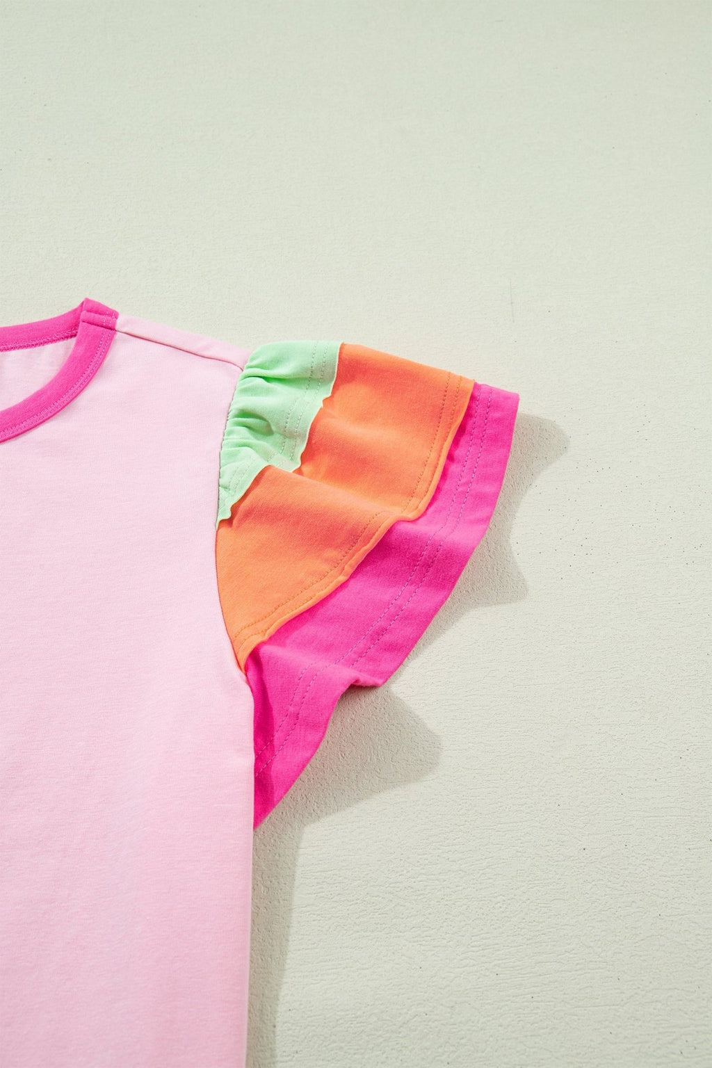 Colorblock Flutter Sleeve Round Neck T-Shirt - Rooted & Reckless Co.