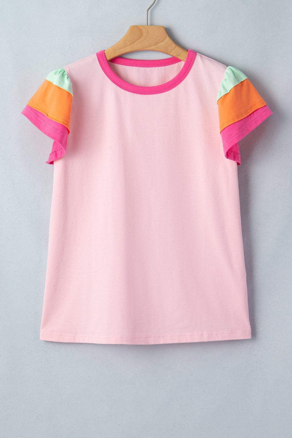 Colorblock Flutter Sleeve Round Neck T-Shirt - Rooted & Reckless Co.