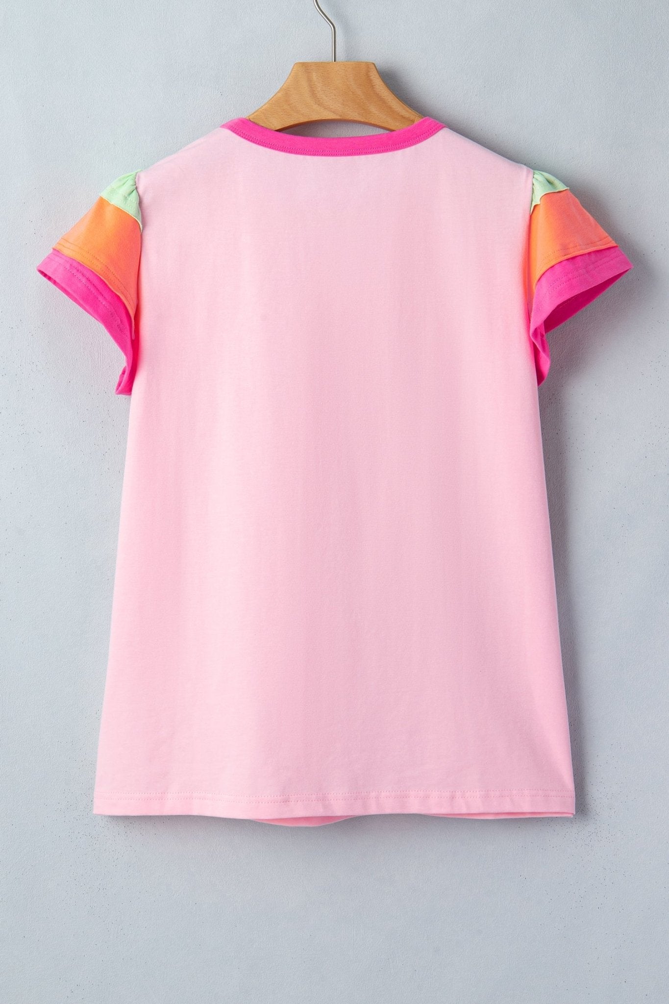 Colorblock Flutter Sleeve Round Neck T-Shirt - Rooted & Reckless Co.