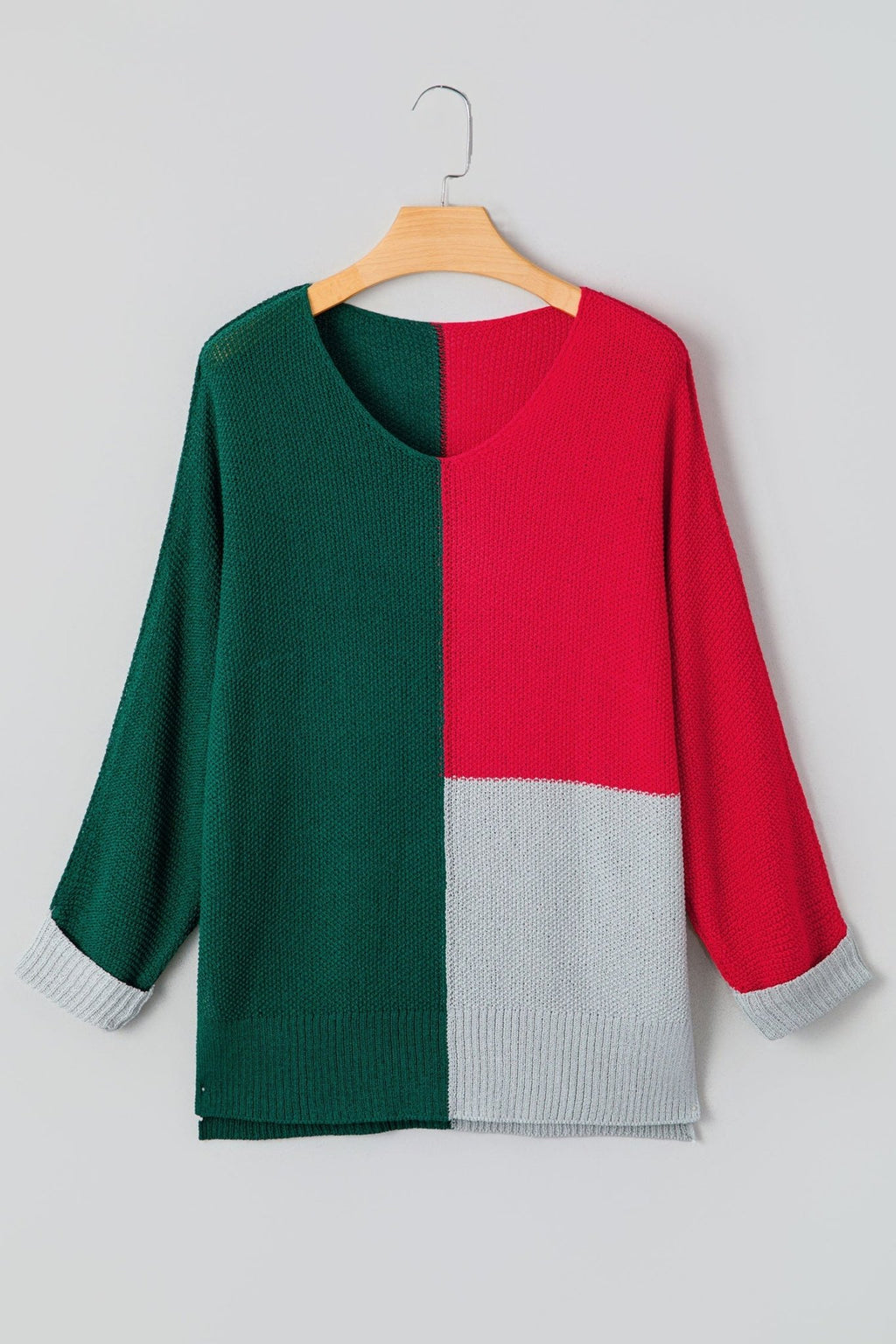 Colorblock Knit V-Neck Sweater - Rooted & Reckless Co.
