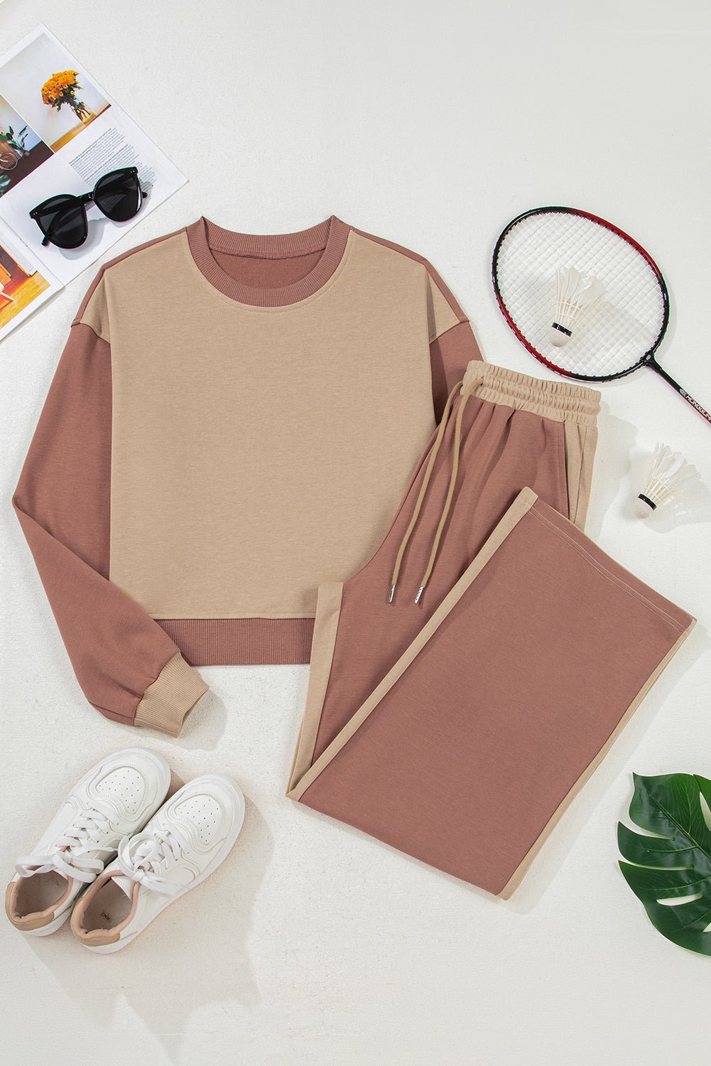 Colorblock Long Sleeve Top and Drawstring Pant Set - Rooted & Reckless Co.