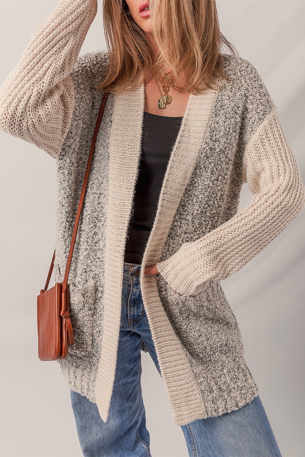 Colorblock Open Front Pocketed Cardigan - Rooted & Reckless Co.