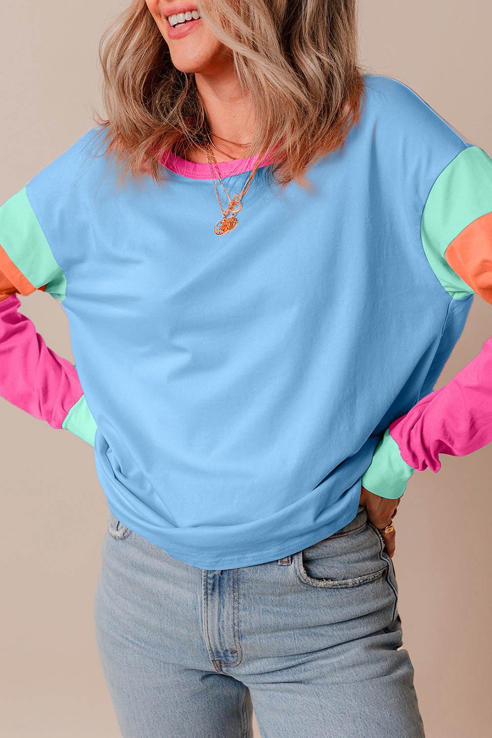 Colorblock Patchwork Long Sleeve Top - Rooted & Reckless Co.
