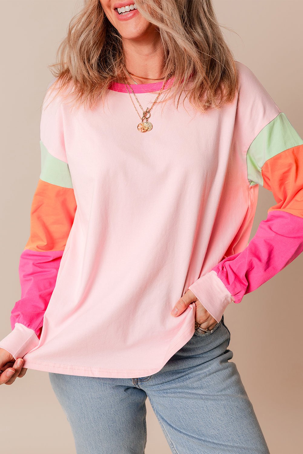 Colorblock Patchwork Long Sleeve Top - Rooted & Reckless Co.
