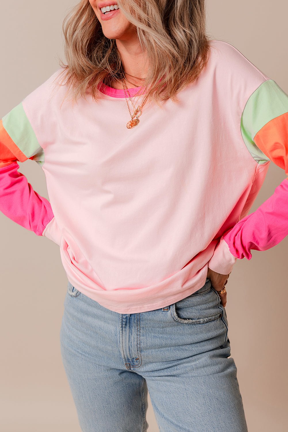 Colorblock Patchwork Long Sleeve Top - Rooted & Reckless Co.