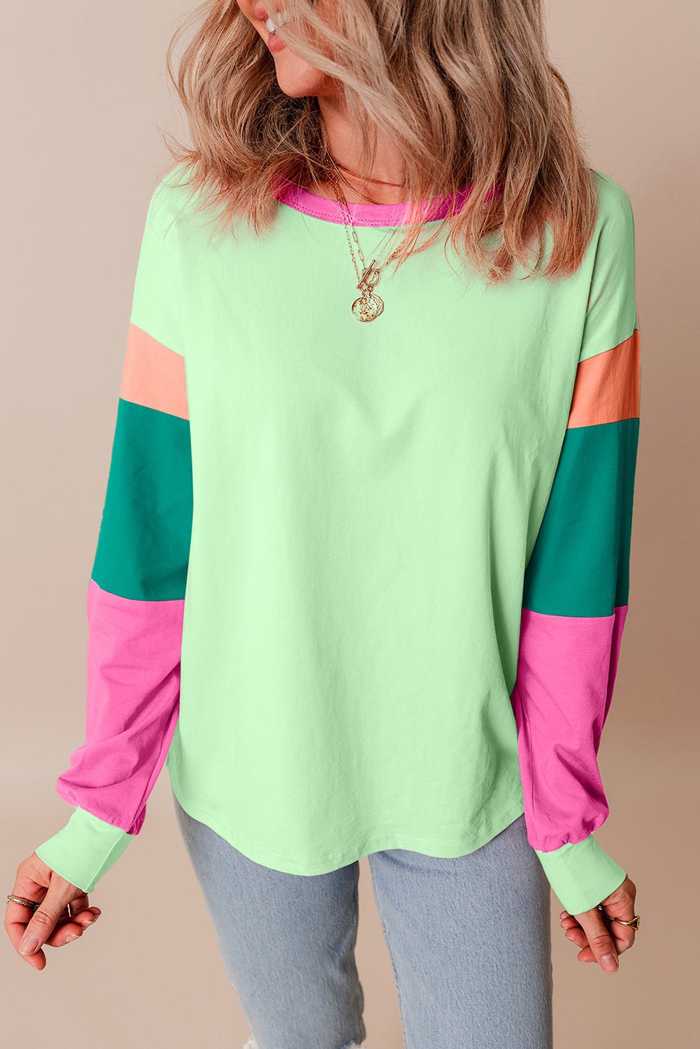 Colorblock Patchwork Long Sleeve Top - Rooted & Reckless Co.