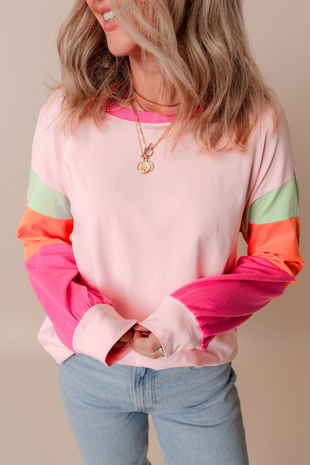 Colorblock Patchwork Long Sleeve Top - Rooted & Reckless Co.