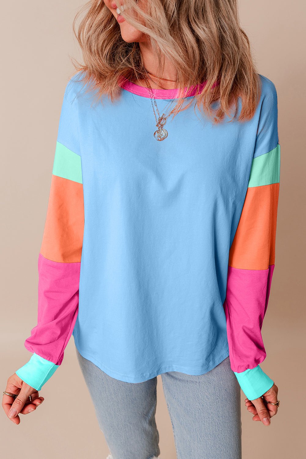 Colorblock Patchwork Long Sleeve Top - Rooted & Reckless Co.