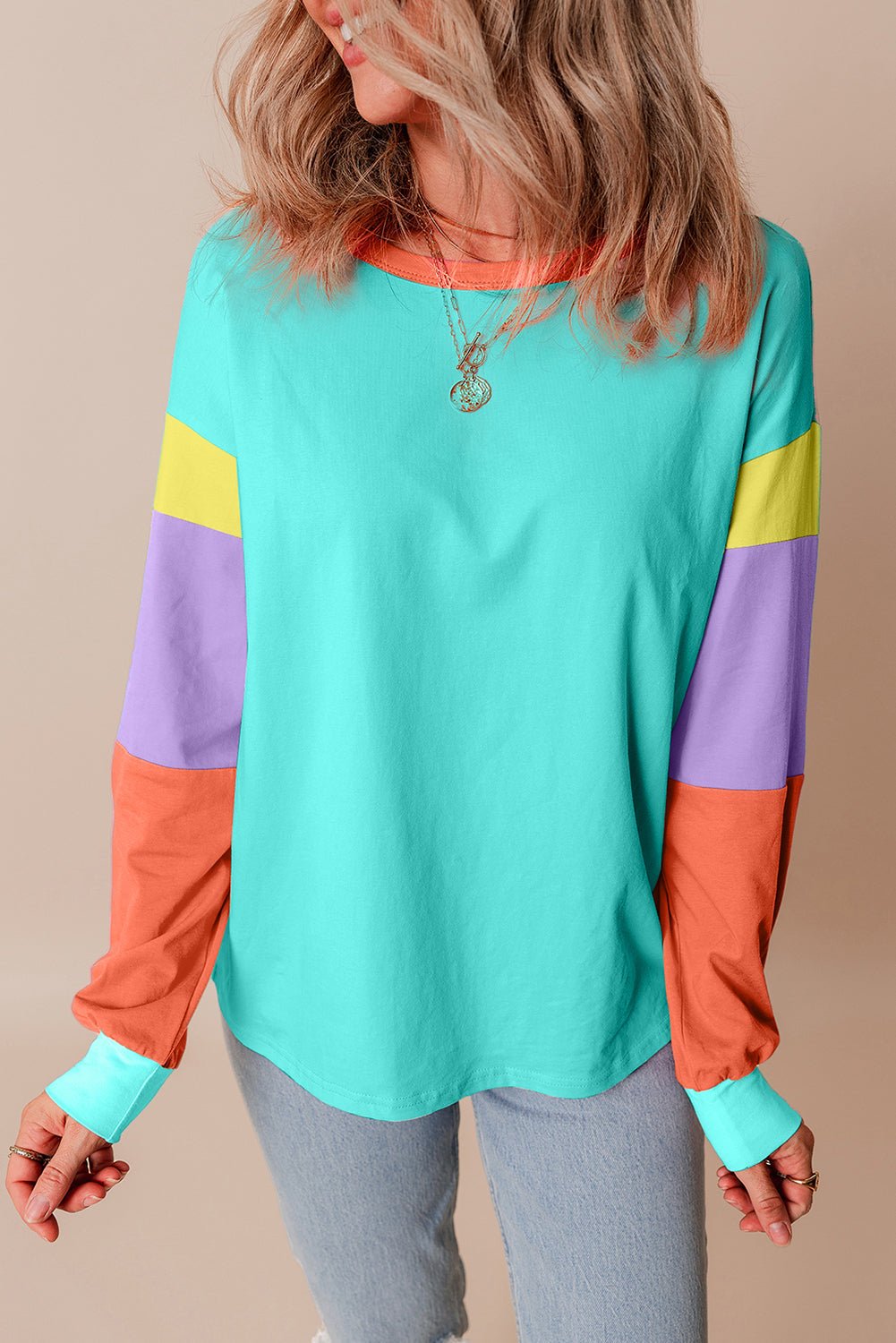 Colorblock Patchwork Long Sleeve Top - Rooted & Reckless Co.