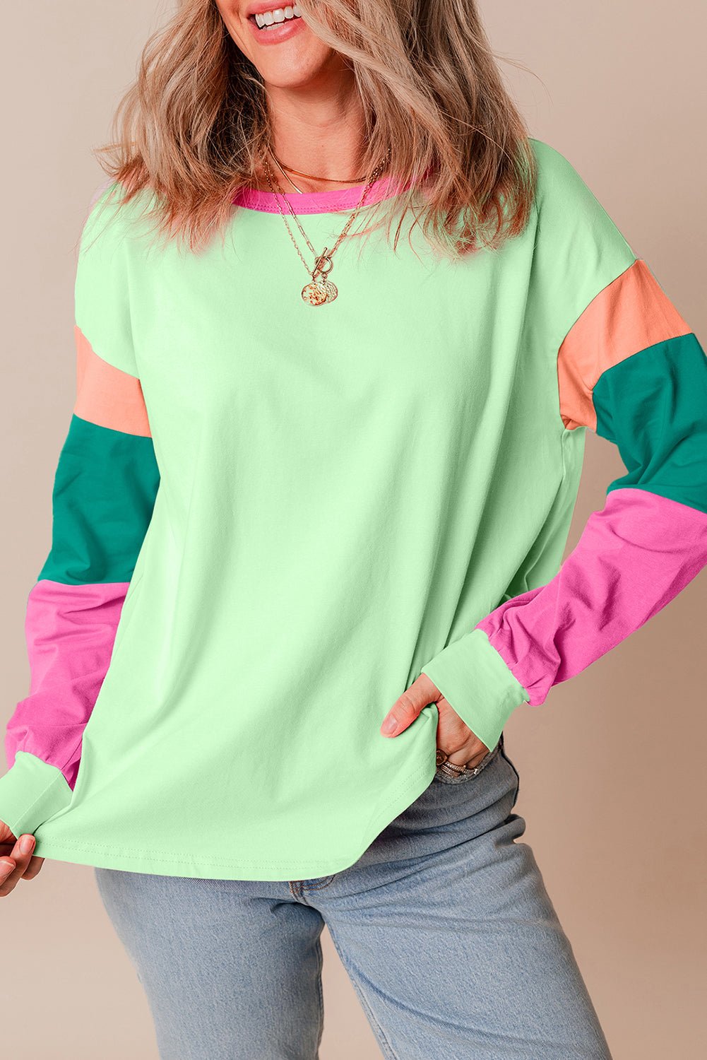 Colorblock Patchwork Long Sleeve Top - Rooted & Reckless Co.