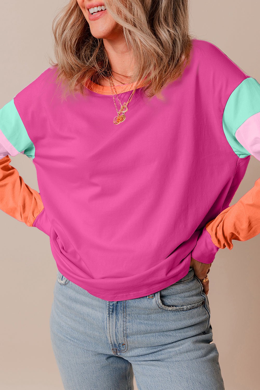 Colorblock Patchwork Long Sleeve Top - Rooted & Reckless Co.