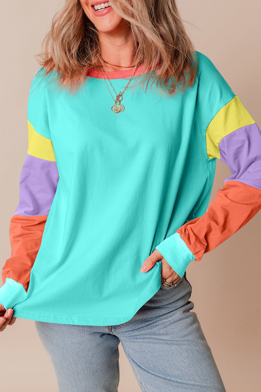 Colorblock Patchwork Long Sleeve Top - Rooted & Reckless Co.