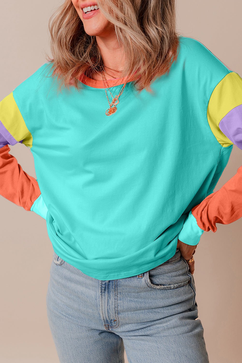 Colorblock Patchwork Long Sleeve Top - Rooted & Reckless Co.