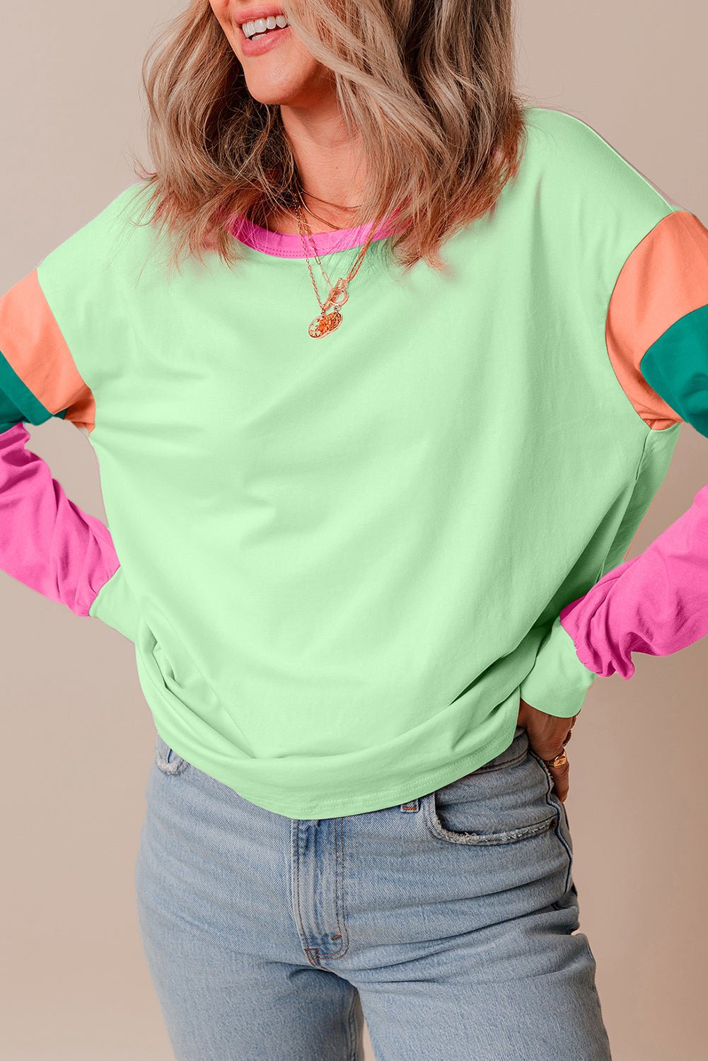Colorblock Patchwork Long Sleeve Top - Rooted & Reckless Co.