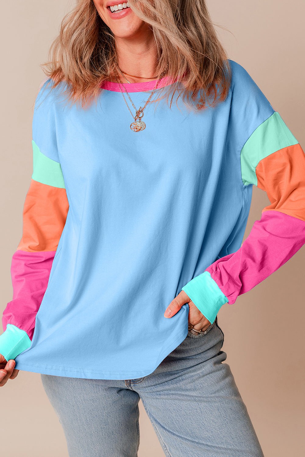 Colorblock Patchwork Long Sleeve Top - Rooted & Reckless Co.
