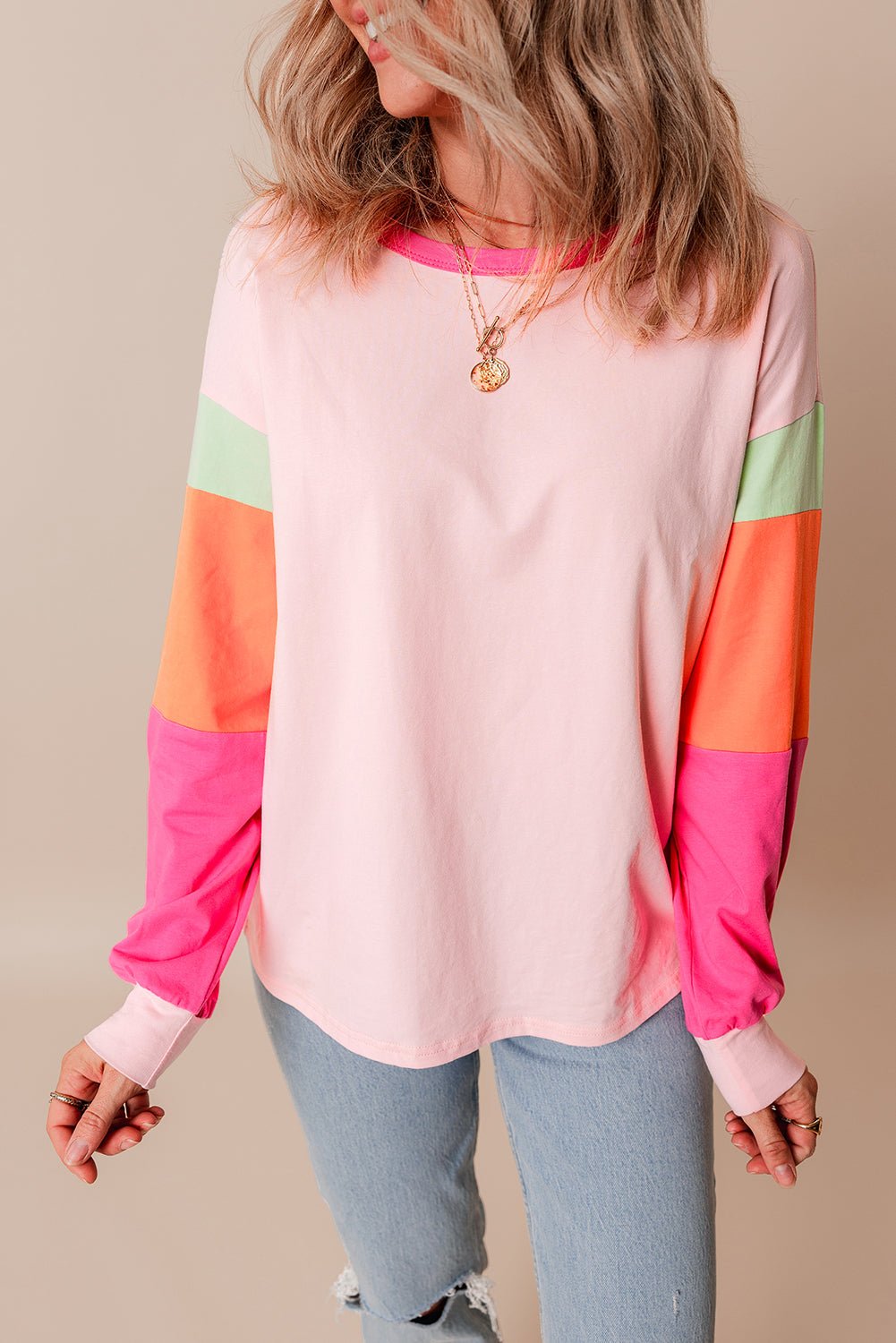 Colorblock Patchwork Long Sleeve Top - Rooted & Reckless Co.