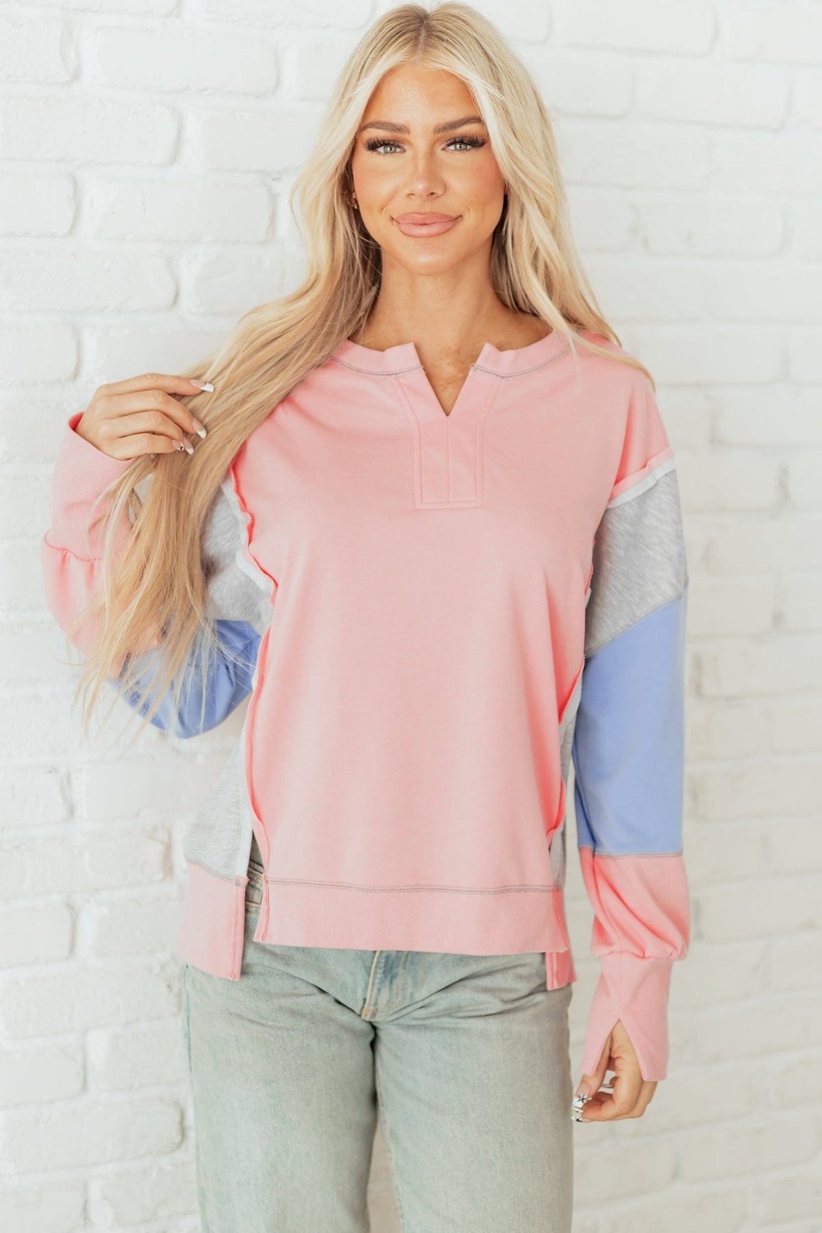 Colorblock Patchwork Reverse Seam Sweatshirt - Rooted & Reckless Co.