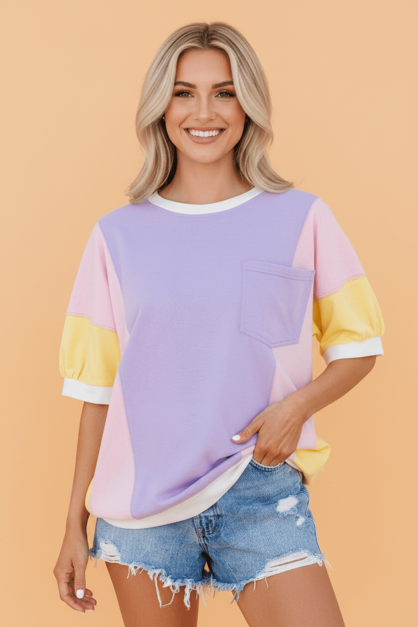 Colorblock Patchwork Short Sleeve Oversized T-Shirt - Rooted & Reckless Co.