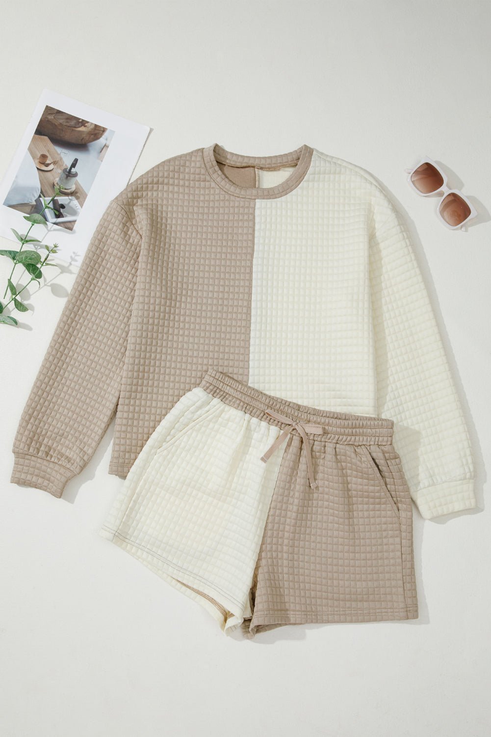Colorblock Patchwork Textured Top and Short Set - Rooted & Reckless Co.