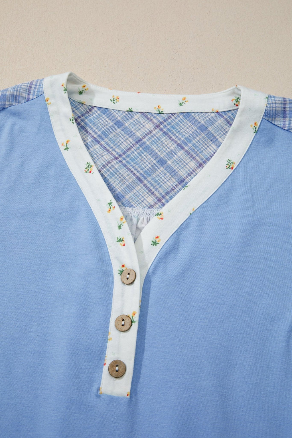 Colorblock Plaid Patchwork Bubble Sleeve Blouse - Rooted & Reckless Co.