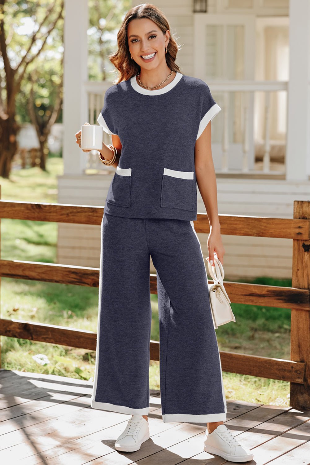 Colorblock Pocket Shirt & Wide Leg Pants Set - Rooted & Reckless Co.