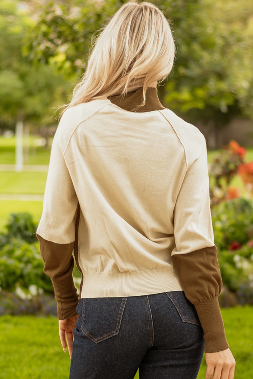 Colorblock Raglan Puff Sleeve Mock Neck Sweater - Rooted & Reckless Co.