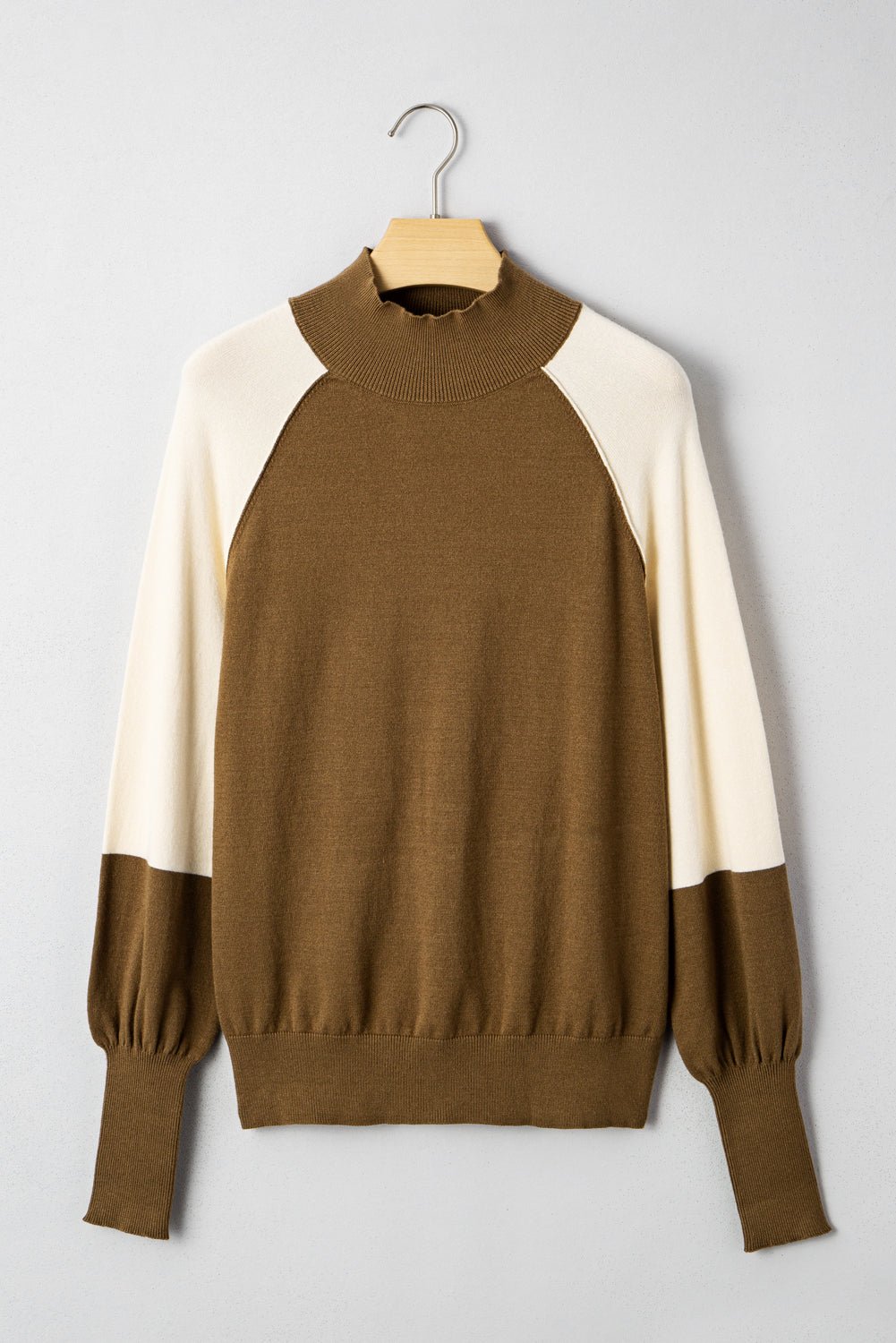 Colorblock Raglan Puff Sleeve Mock Neck Sweater - Rooted & Reckless Co.