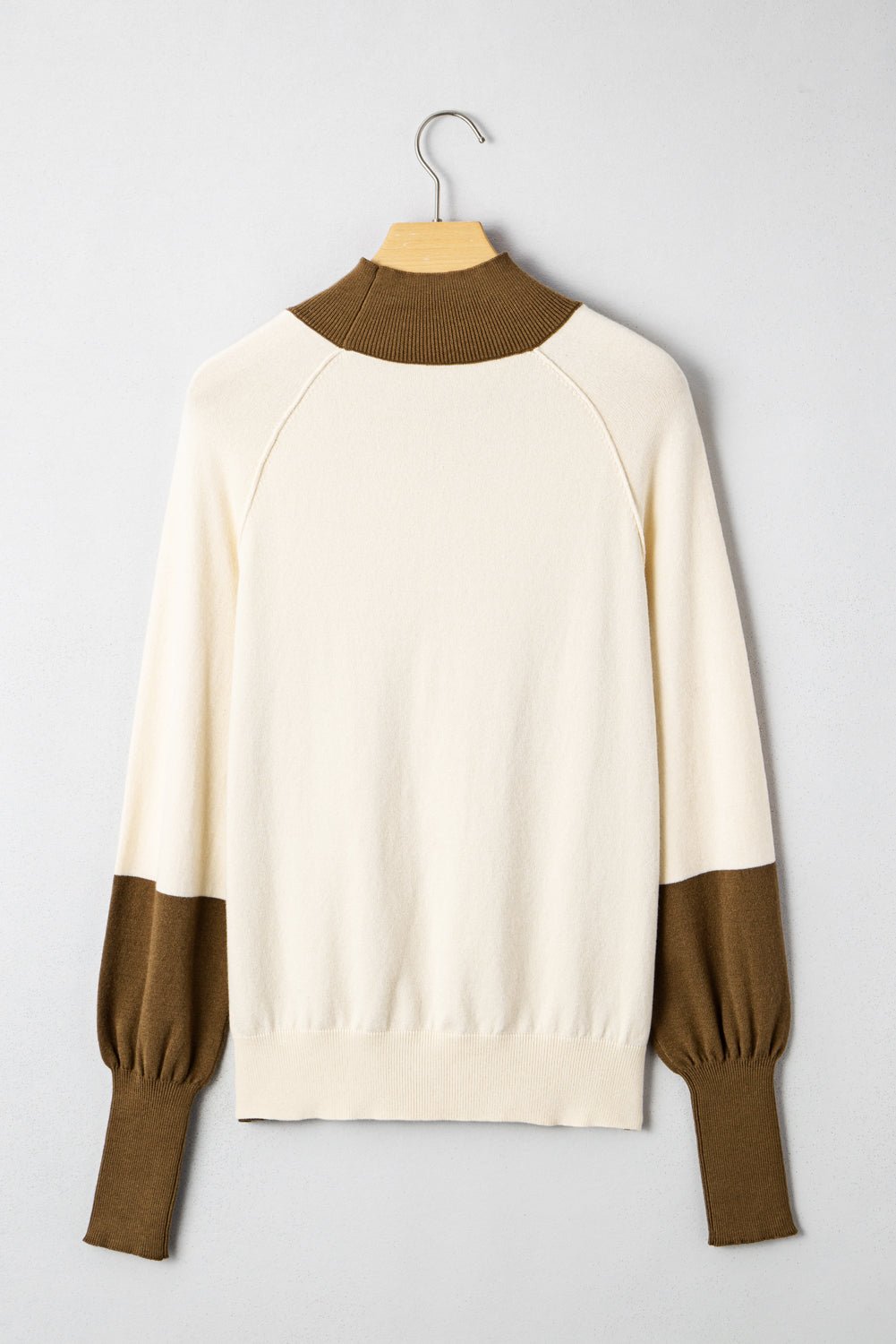 Colorblock Raglan Puff Sleeve Mock Neck Sweater - Rooted & Reckless Co.
