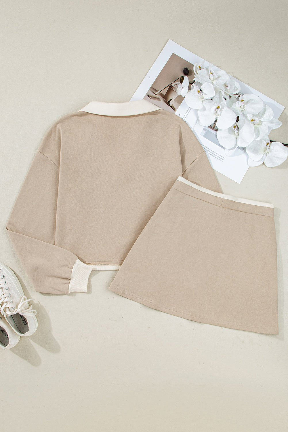 Colorblock Raw Edge Pullover and Drawstring Skirt Set - Rooted & Reckless Co.