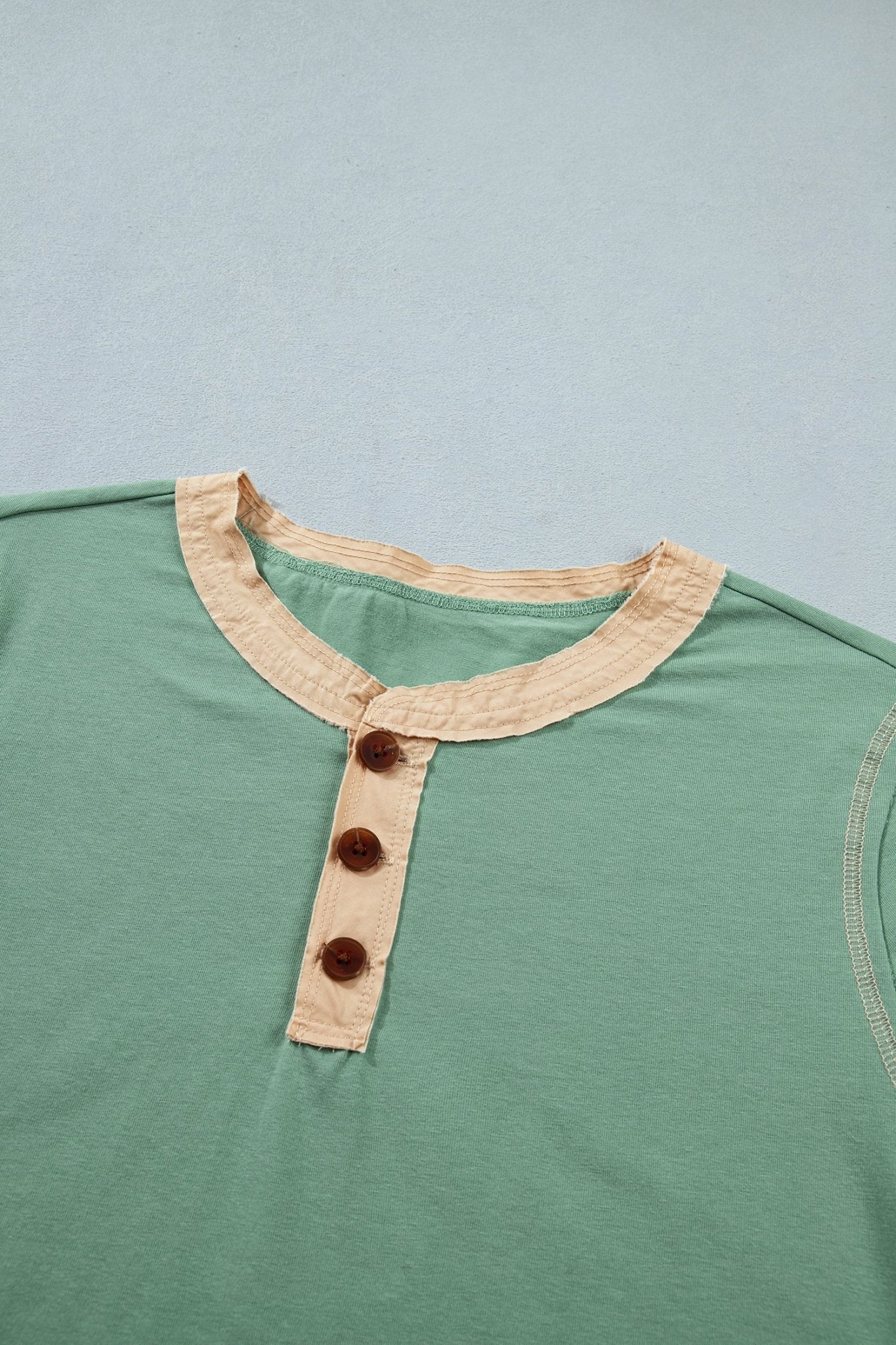 Colorblock Raw Seam Buttoned Henley Tee - Rooted & Reckless Co.