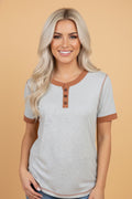 Colorblock Raw Seam Buttoned Henley Tee - Rooted & Reckless Co.