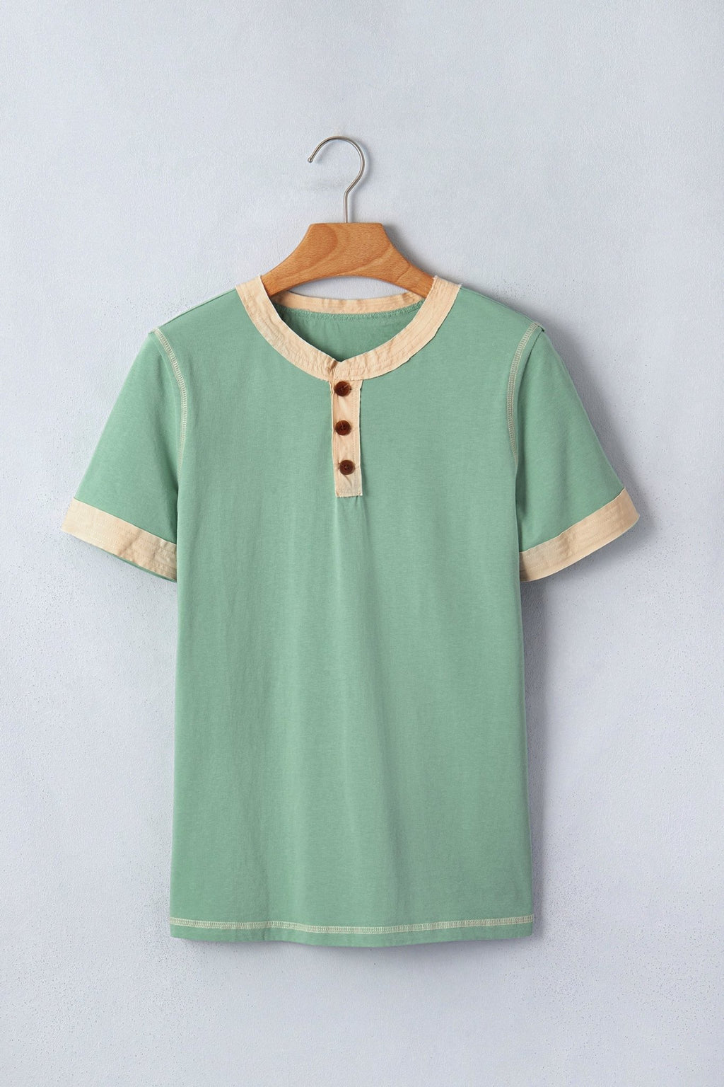 Colorblock Raw Seam Buttoned Henley Tee - Rooted & Reckless Co.