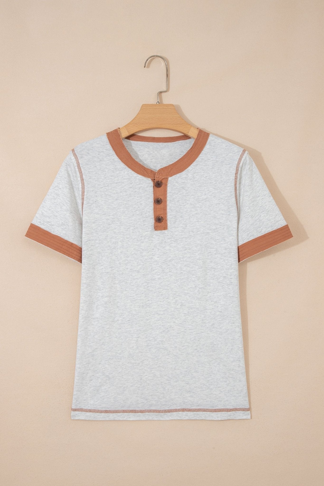 Colorblock Raw Seam Buttoned Henley Tee - Rooted & Reckless Co.