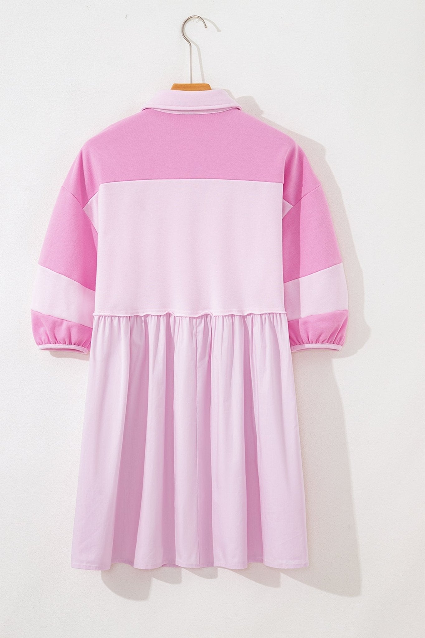 Colorblock Raw Seam Buttoned Polo Collar Dress - Rooted & Reckless Co.