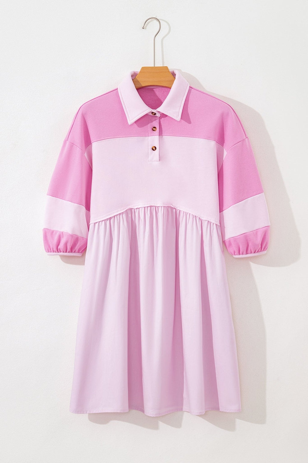 Colorblock Raw Seam Buttoned Polo Collar Dress - Rooted & Reckless Co.