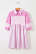 Colorblock Raw Seam Buttoned Polo Collar Dress - Rooted & Reckless Co.