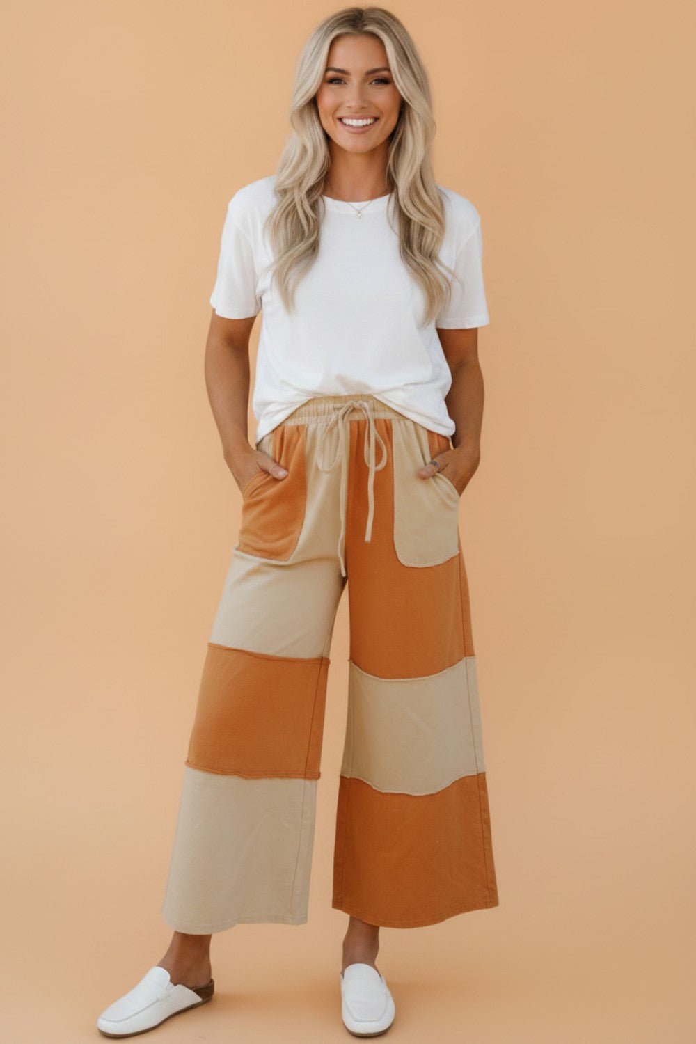 Colorblock Raw Seam Wide Leg Ankle Length Pants - Rooted & Reckless Co.