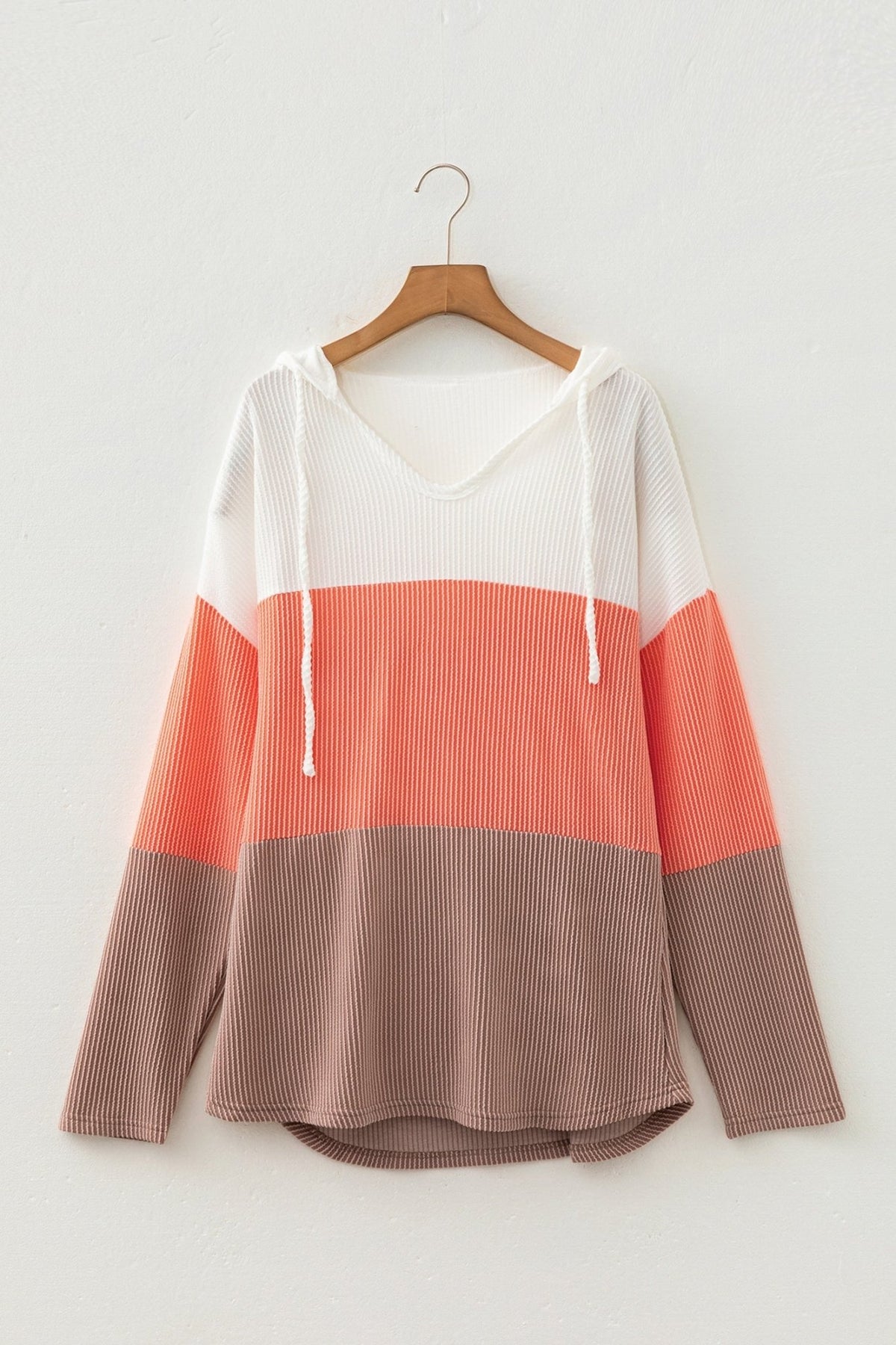 Colorblock Ribbed Hooded Pullover Long Sleeve Top - Rooted & Reckless Co.
