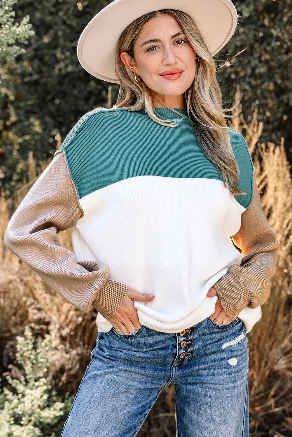 Colorblock Ribbed Knit Long Sleeve Sweater - Rooted & Reckless Co.