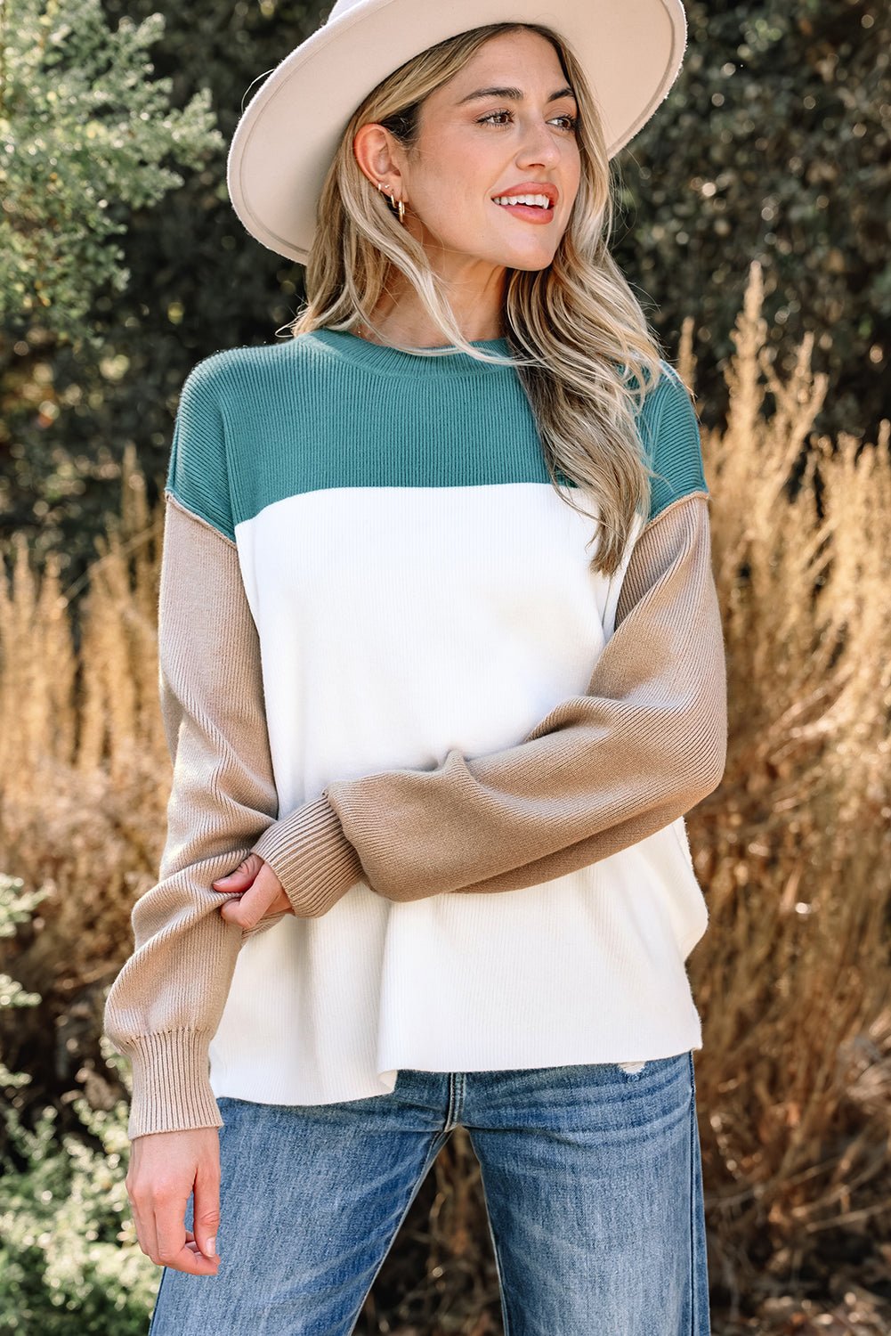 Colorblock Ribbed Knit Long Sleeve Sweater - Rooted & Reckless Co.