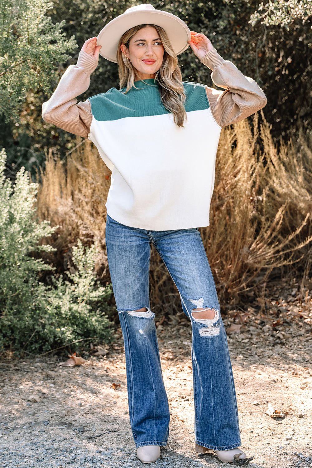 Colorblock Ribbed Knit Long Sleeve Sweater - Rooted & Reckless Co.