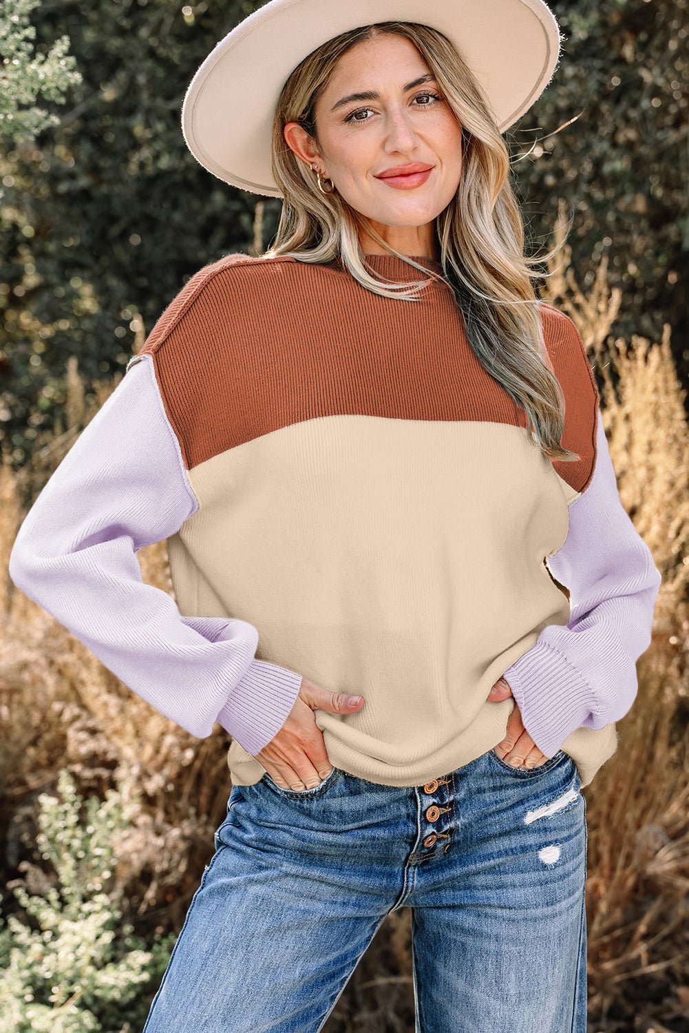 Colorblock Ribbed Knit Long Sleeve Sweater - Rooted & Reckless Co.