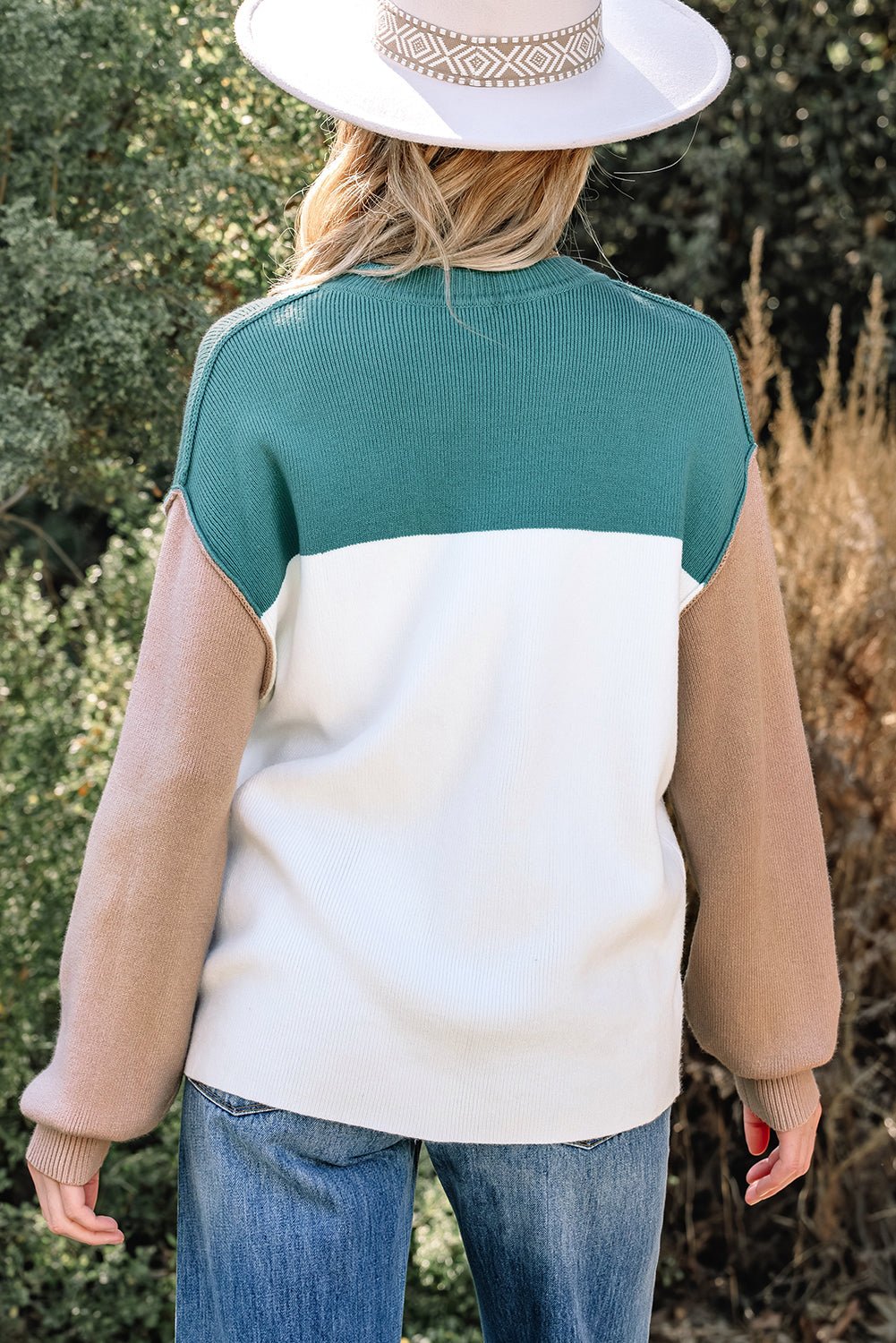 Colorblock Ribbed Knit Long Sleeve Sweater - Rooted & Reckless Co.